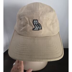 October’s Very Own 5 Panel Owl Patch Sportscap Stap-Back Adjustable Beige Cotton